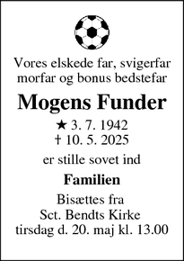 Dødsannoncen for Mogens Funder - Ringsted 