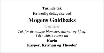 Taksigelsen for Mogens Goldbæks - Sorø