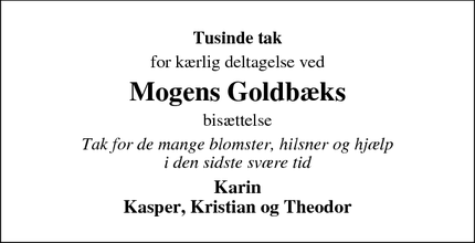 Taksigelsen for Mogens Goldbæks - Sorø