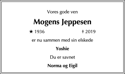 Dødsannoncen for Mogens Jeppesen - Værløse