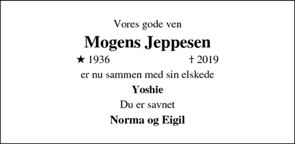 Dødsannoncen for Mogens Jeppesen - Værløse