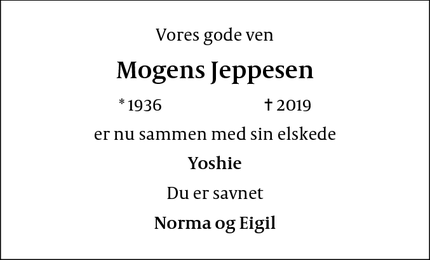 Dødsannoncen for Mogens Jeppesen - Værløse