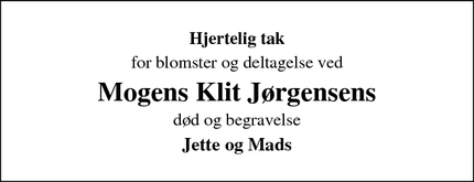 Taksigelsen for Mogens Klit Jørgensens - Ollerup