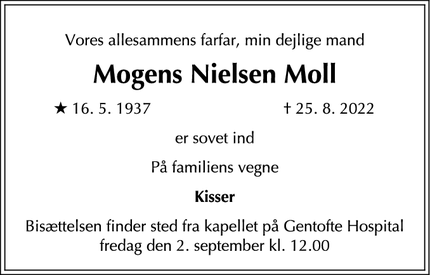Dødsannoncen for Mogens Nielsen Moll - Gentofte