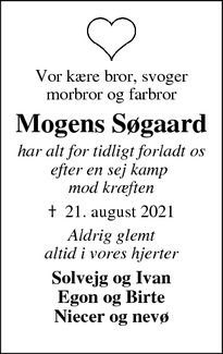 Dødsannoncen for Mogens Søgaard - Thorsminde