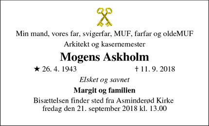 Dødsannoncen for Mogens Thorkild Askholm - Hørsholm