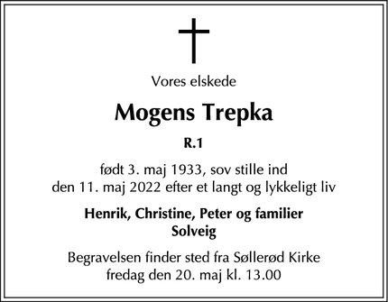 Dødsannoncen for Mogens Trepka - Holte