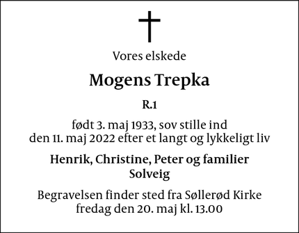 Dødsannoncen for Mogens Trepka - Holte