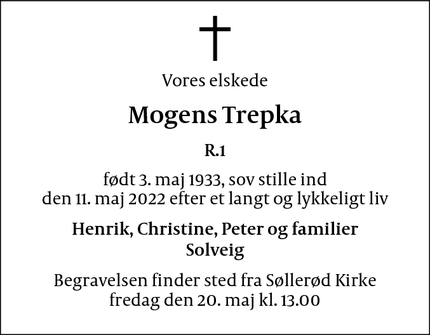 Dødsannoncen for Mogens Trepka - Holte