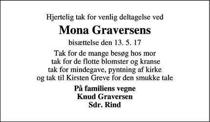 Taksigelsen for Mona Graversens - Sønder Rind