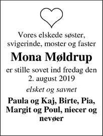 Dødsannoncen for Mona Møldrup - Silkeborg