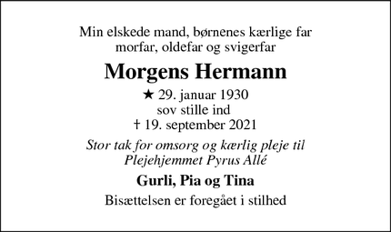 Dødsannoncen for Morgens Hermann - Kastrup
