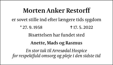 Dødsannoncen for Morten Anker Restorff - Allerød