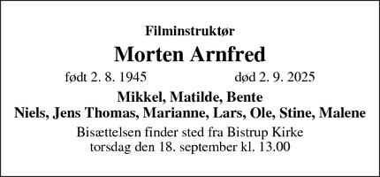 Dødsannoncen for Morten Arnfred - Farum