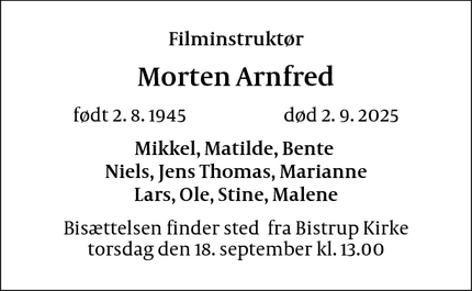 Dødsannoncen for Morten Arnfred - Farum
