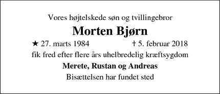 Dødsannoncen for Morten Bjørn - Værløse