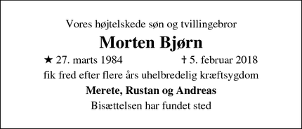 Dødsannoncen for Morten Bjørn - Værløse