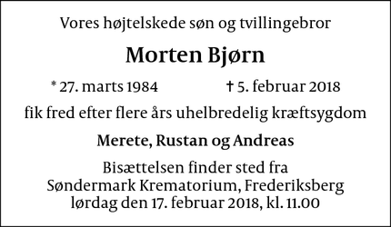 Dødsannoncen for Morten Bjørn - Værløse