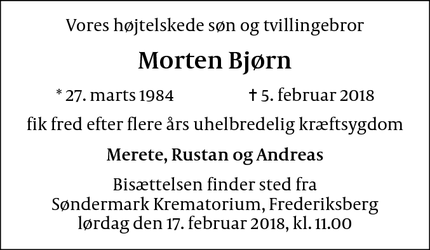 Dødsannoncen for Morten Bjørn - Værløse