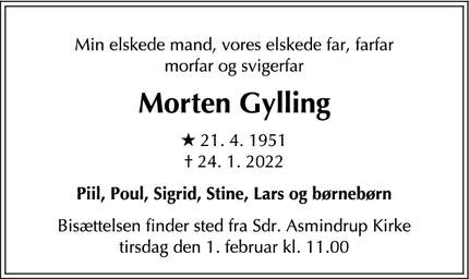 Dødsannoncen for Morten Gylling - Vipperød 