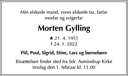 Dødsannoncen for Morten Gylling - Vipperød