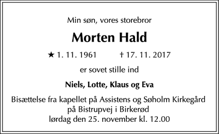 Dødsannoncen for Morten Hald - Holte