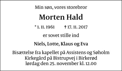 Dødsannoncen for Morten Hald - Holte