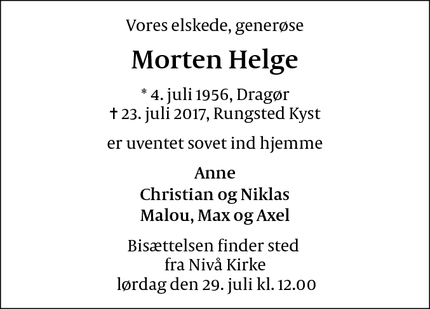Dødsannoncen for Morten Helge - Rungsted Kyst