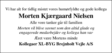 Dødsannoncen for Morten Kjærgaard Nielsen - Aarhus (Tilst)