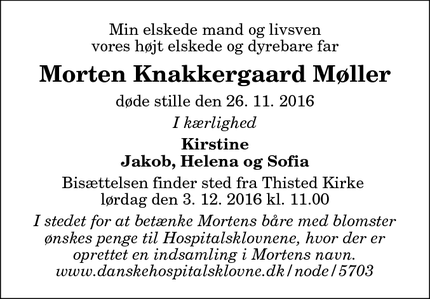 Dødsannoncen for Morten Knakkergaard Møller - Thisted