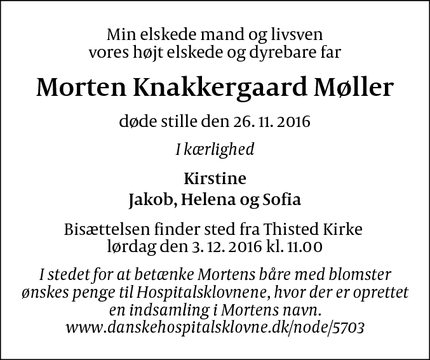 Dødsannoncen for Morten Knakkergaard Møller - Thisted