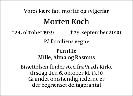 Dødsannoncen for Morten Koch - Svendborg