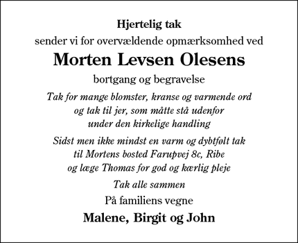 Taksigelsen for Morten Levsen Olesens - Oksbøl