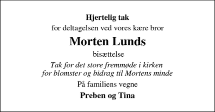 Taksigelsen for Morten Lunds - Ø. Doense