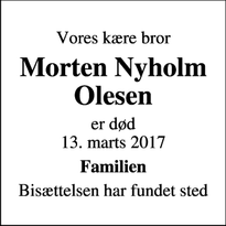 Dødsannoncen for Morten Nyholm Olesen - Orø