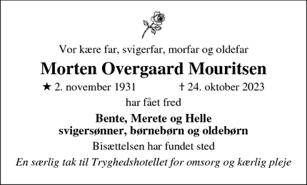 Dødsannoncen for Morten Overgaard Mouritsen - Lemvig