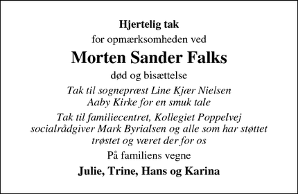 Taksigelsen for Morten Sander Falks - AABYBRO