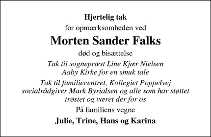 Taksigelsen for Morten Sander Falks - AABYBRO