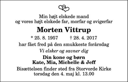 Dødsannoncen for Morten Vittrup - Storvorde