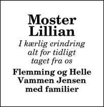 Dødsannoncen for Moster
Lillian - Hobro