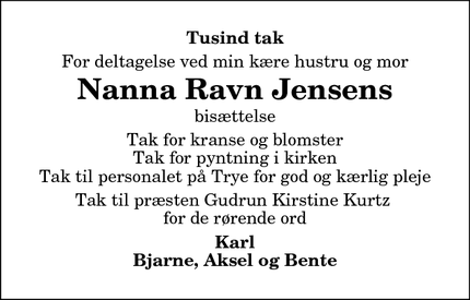 Dødsannoncen for Nanna Ravn Jensens - Frøstrup