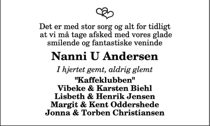 Dødsannoncen for Nanni U Andersen - Thisted