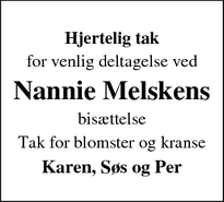 Taksigelsen for Nannie Melskens - Vordingborg