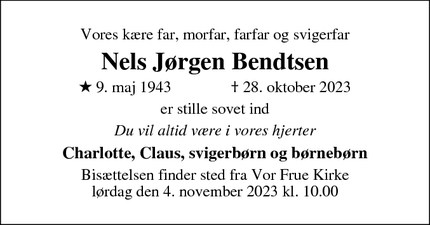 Dødsannoncen for Nels Jørgen Bendtsen - Aarhus