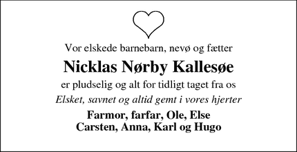 Dødsannoncen for Nicklas Nørby Kallesøe - Lemvig
