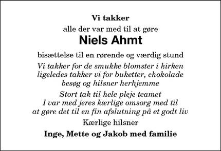 Taksigelsen for Niels Ahmt - Søllested