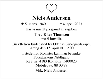 Dødsannoncen for Niels Andersen - Odense C