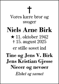 Dødsannoncen for Niels Arne Birk - Herning