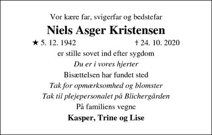 Dødsannoncen for Niels Asger Kristensen - Viborg