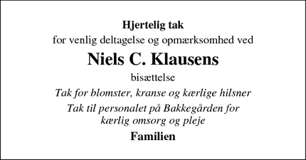 Taksigelsen for Niels C. Klausen - Allested-Vejle